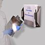 Wall-mounted BioSafe® stainless steel file holder shown with BioSafe® stainless steel clipboard  |  4005-33 displayed
