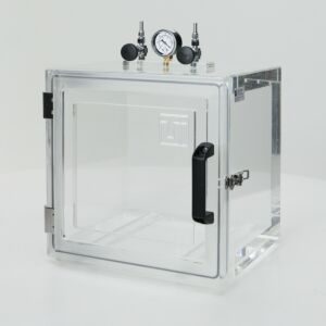 Vacuum Desiccator; Adjust-A-Shelf™, Acrylic, 11.5" W x 10" D x 11.5" H ID, 1" Thk, Front Swinging Lid and Adjustable Shelves